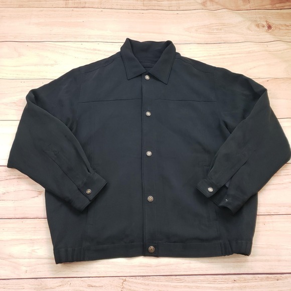 Tommy Bahama Coach Jacket Mens Medium Black Silk Blend Lined Button Front Casual